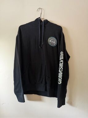 Quiksilver Black Pullover Hoodie with Sleeve Logo